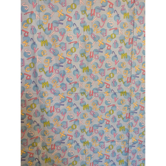 Fabric Traditions Other - Vintage Blue Cotton Fabric Multicolor Letters Alphabet Sewing 44.5x70.5" Crafts